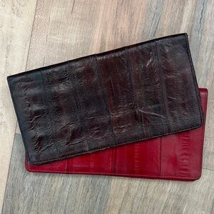 Genuine Eel Skin Red and Brown Leather Wallet